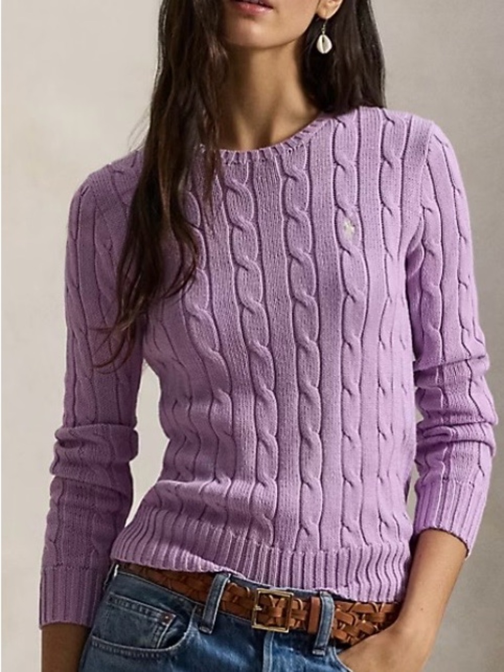 Ralph Lauren Lilac Cable Knit Sweater Embroidered